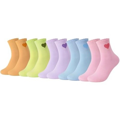 5 Pairs Cute Crew Socks for Women Heart Ruffle Ankle Socks Breathable Soft