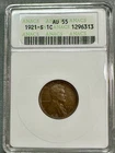 1921-S  LINCOLN CENT   ANACS  AU55