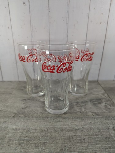 3x 2001 Coca Cola Original Retro Vintage 16oz Glass with Red Embossed Logo - Picture 1 of 6