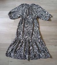 Papaya Black Abstract Print Frilled Midi Dress Pull Tie Neckline Boho Retro UK10