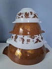 Vintage Pyrex Early American Set Cinderella Mixing Nesting Bowls 441 442 443 444