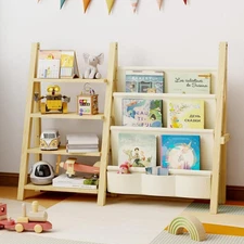 Toy Storage Organizer with Kids Bookshelf, Montessori Wooden Toy Organizer Bo...