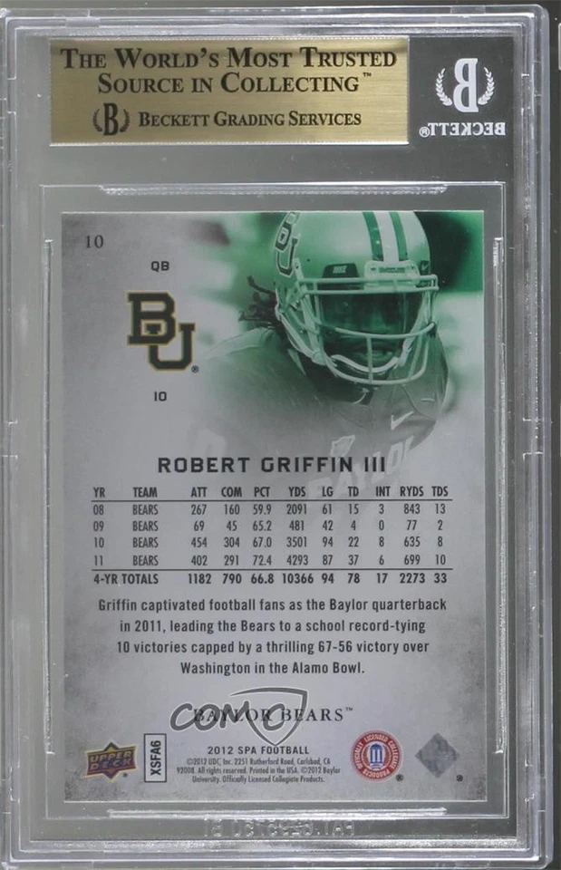 2012 SP Authentic Robert Griffin III #10 BGS 9.5 GEM MINT Rookie RC - Image 2 of 2