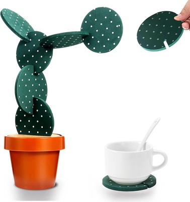 Coasters Cactus Set of 6 DIY Funny for Drinks Green With Point-1pk 