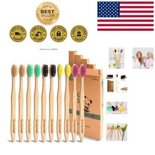 Sustainable Bamboo Toothbrushes - 10-Pack Medium Firm Bristles for Families