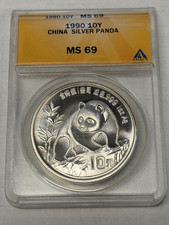 1990 10 Yuan Silver China Panda ANACS MS 69