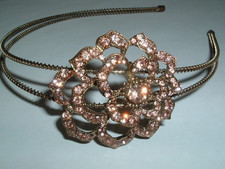 Fascinator Headband Pink Rhinestone Golden Floral GORGEOUS