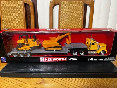 NEW RAY KENWORTH W900 TRACTOR TRAILER EXCAVATOR/ DOZER TRAILER YELLOW CAB 15273
