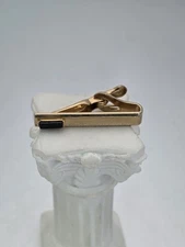 Vtg SWANK Tie Bar Clip Clasp Tie Tack Gold Tone Faux Onyx Stone FREE $HIPPING