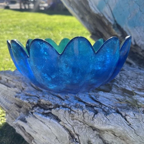 Blenko Glass 14 Petal Cobalt Blue 10.25" Lotus Serving Bowl 6143L