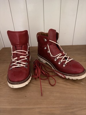 Bally Red Leather Lace Up Boots Made in Italy White Sole Mens US 12