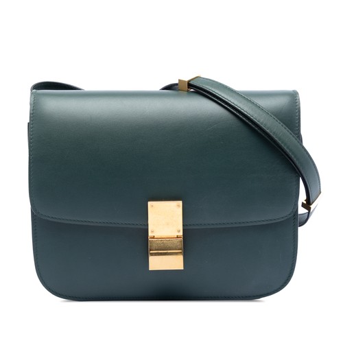 Celine Medium Calfskin Classic Box Pre-Loved Crossbody Bag Dark Green