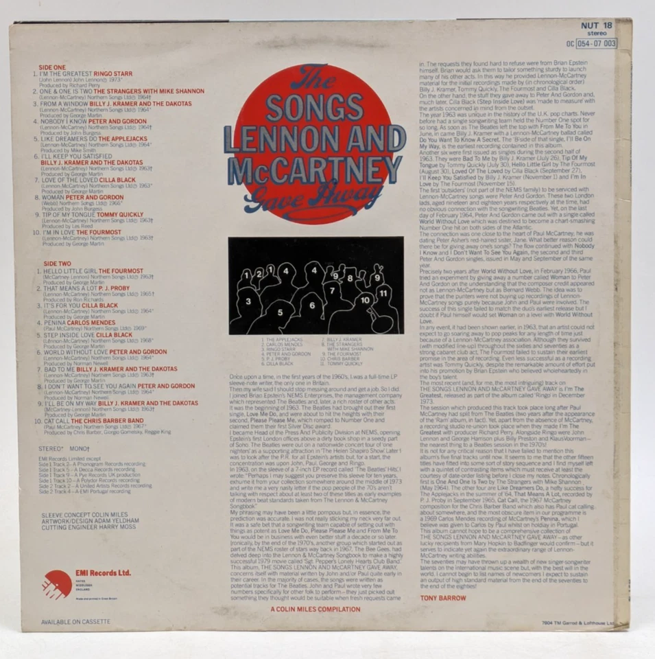 BEATLES "The Songs Lennon & McCartney Gave Away" EMI 1979 MONO LP NUT 18 VG+/G+ - Image 2 of 2