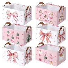 6 Pack Pink Storage Baskets for Gifts Empty Pastel Collapsible Large Bow