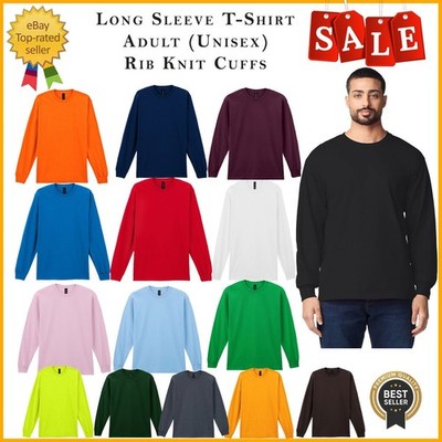 Gildan Ultra Cotton Herren Langarm T-Shirt Classic Fit Rib Cuff Tee UK S-5XL