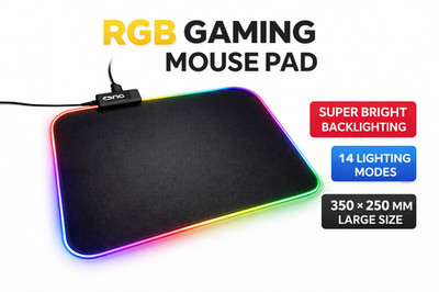 RGB Gaming Mauspad LED 14 Modi USB Powered 350x250mm Antirutsch Mouse Mat