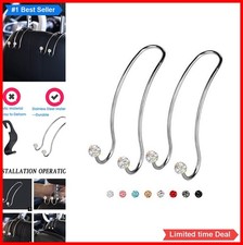 Car Headrest Hooks 2 Pack Crystal Rhinestone White Heavy Duty Metal Seat