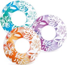 INTEX Inflatable 36" Pool Tube 59251 Clear Color Water Ring Pink Blue Orange NEW