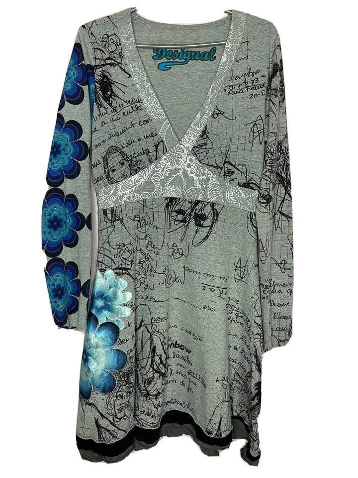 Desigual Kleid Damen Grau Geometrisches Kleid Sz L - Bild 1 von 4