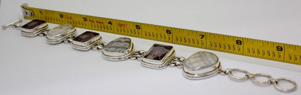 .925 STERLING SILVER GENUINE AMETHYST & SEA SHELL set in BRACELET FREE SHIPPING! - Image 3 of 4