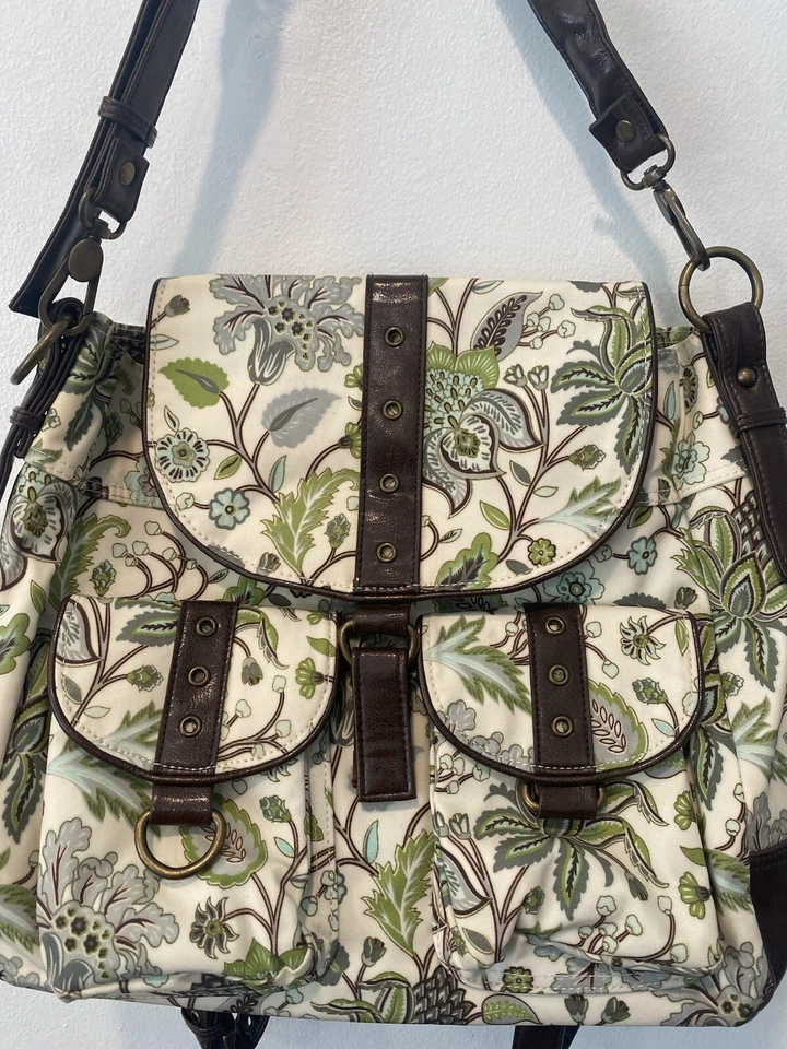 Gigi Hill LA Med-Lg 15" Floral Coated Canvas BackPack Sling Purse Shoulder Bag - Image 2 of 4