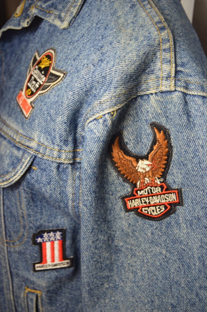 Vtg Harley Davidson Jean (10) Patch Jacket LEE Rider Denim Youth L