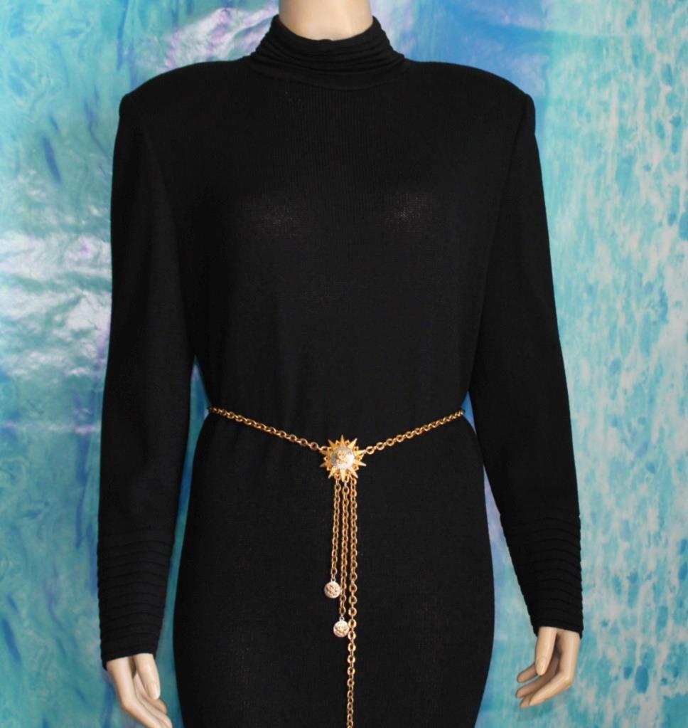 ST JOHN Collection Knits Black Dress L 14 12 Long Sleeved Sheath