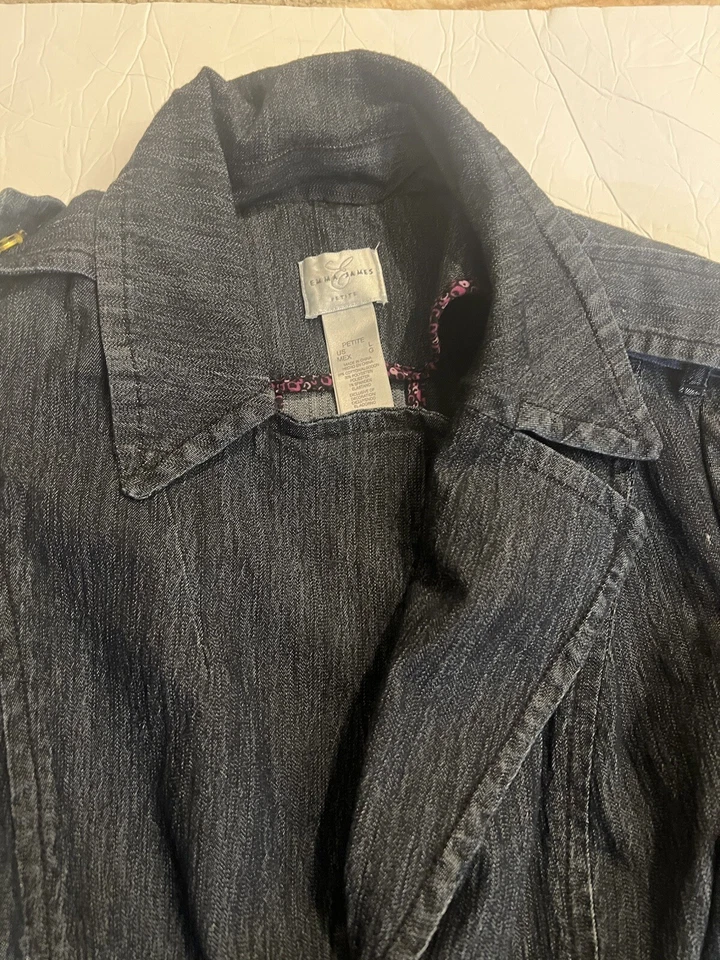 Emma James Womans Denim Jean Belted Jacket Size L Has Pockets - Image 3 of 4