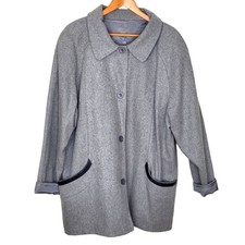 Haband Reversible Wool And Silk Coat With Leather Trim Pockets Size 2x