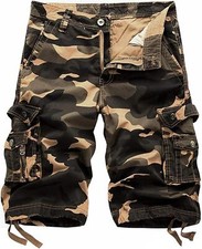 Mens Relaxed Fit Cotton Cargo Shorts Multi Pocket Outdoor Summer Wear Breathable