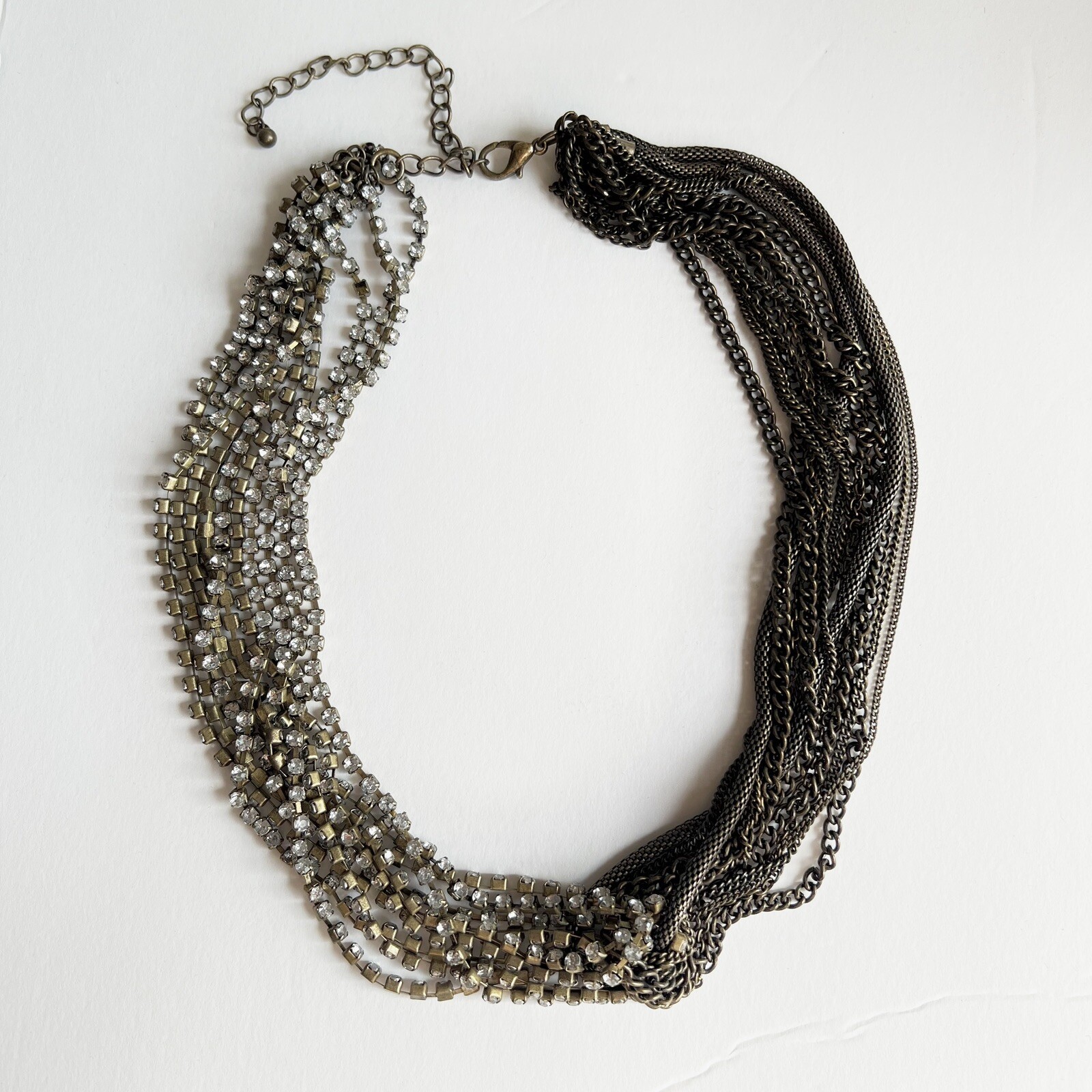 Multi layer chain rhinestone statement necklace b… - image 1