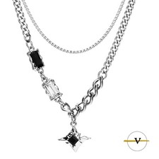 COLLANA UOMO DONNA  DOPPIO STRATO CON PENDENTE A STELLA IN ACCIAIO AL TITANIO