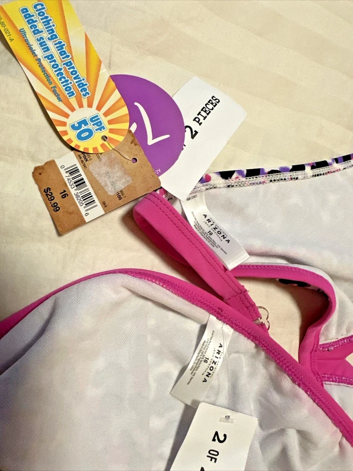  Nuevo traje de baño bikini con estampado de leopardo rosa y púrpura talla 16 Arizona para niñas Foto 3 de 4