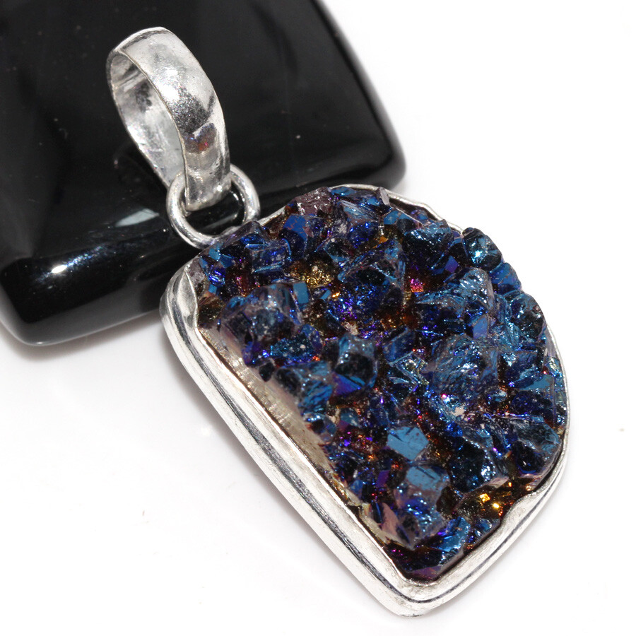 Purple Titanium Druzy 925 Silver Plated Pendant 1.6