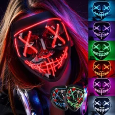 Halloween LED Glow Mask 3 Mode EL Wire Costume Clubbing Rave Cosplay Party Purge