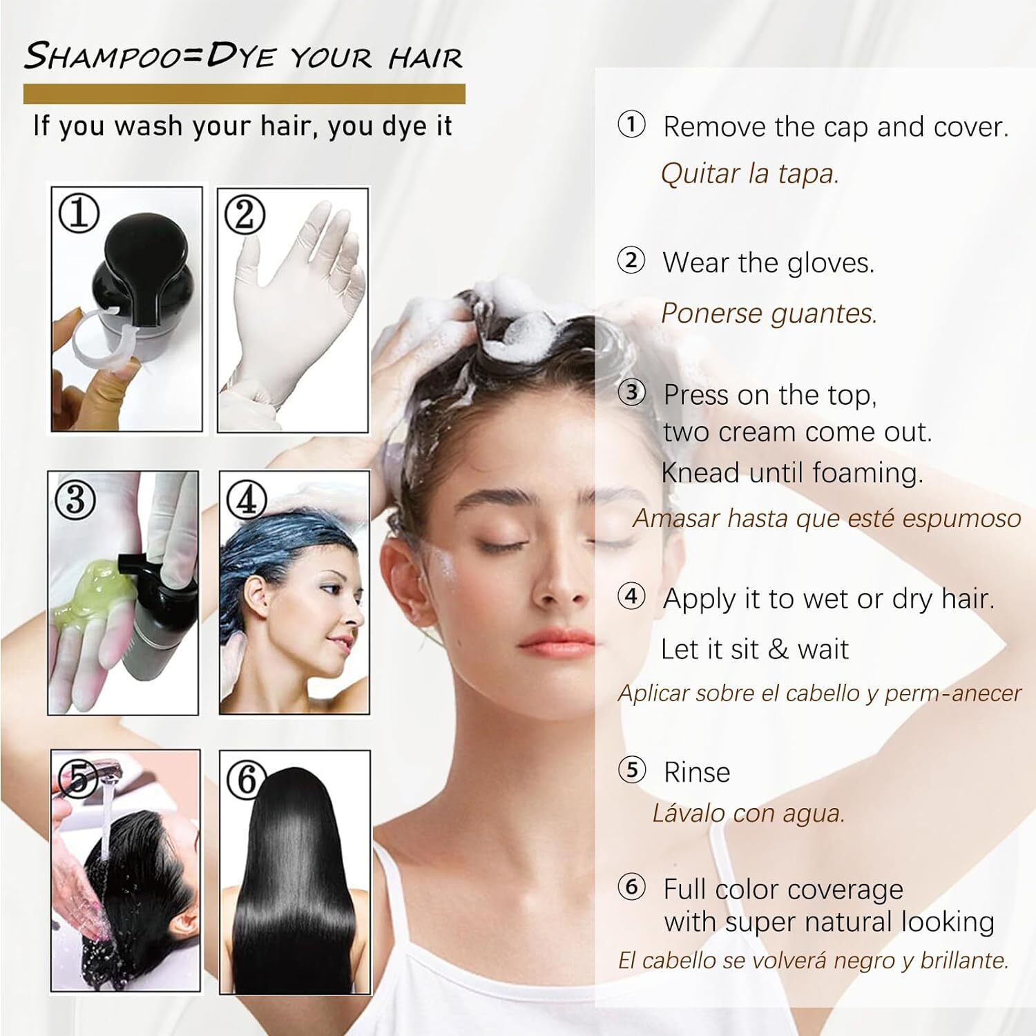 Black Hair Dye Shampoo 3 in 1 for Gray Hair Hair Color Herbal