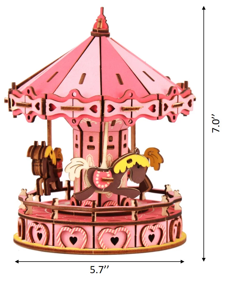 Rompecabezas de madera 3D Merry Go Round modelo de carrusel hágalo usted mismo juguete regalo Foto 2 de 4