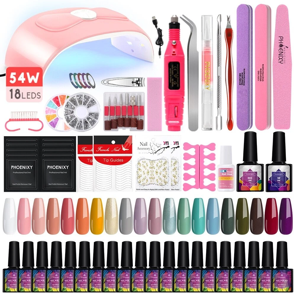 Manicure Set 20pc Gel Nail Polish with 54W UV Lamp Semi Permanent Varnish Kit
Opens in a new window