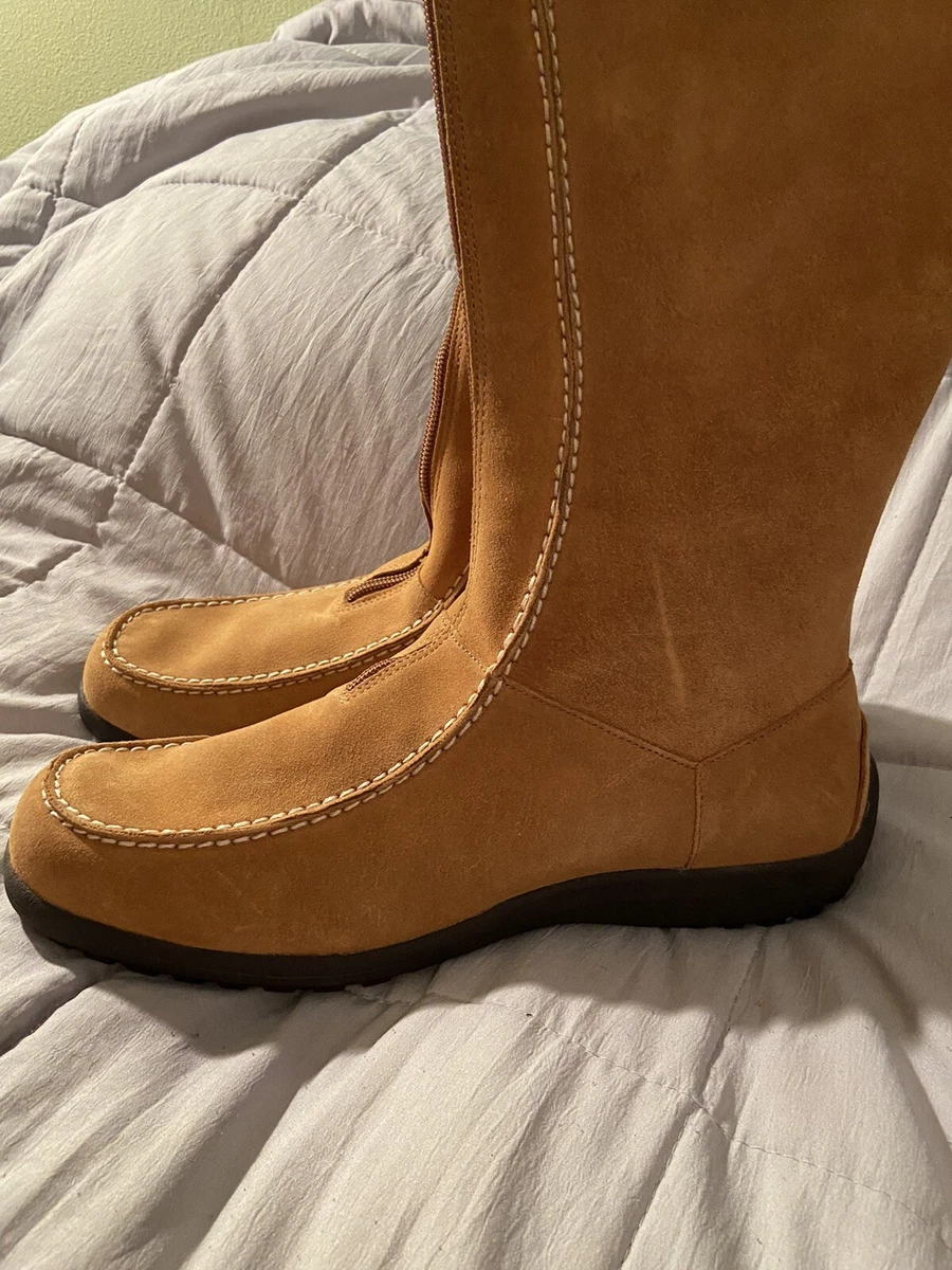 New Lands End Womens Brown Suede Leather Boots Size 11B Front Zip