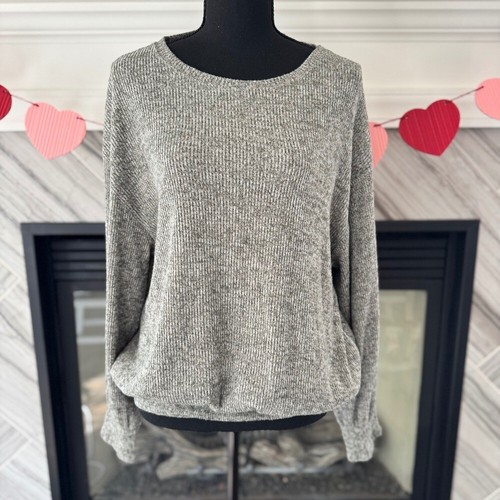 Melloday Ribbed Knit Pullover Top Long Sleeve Casual Comfy Gray Size Large