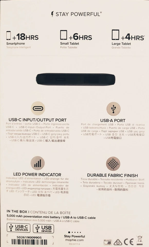 Mini batería portátil Mophie Powerstation con puerto de entrada/salida USB-C 5000 mAh Foto 2 de 4