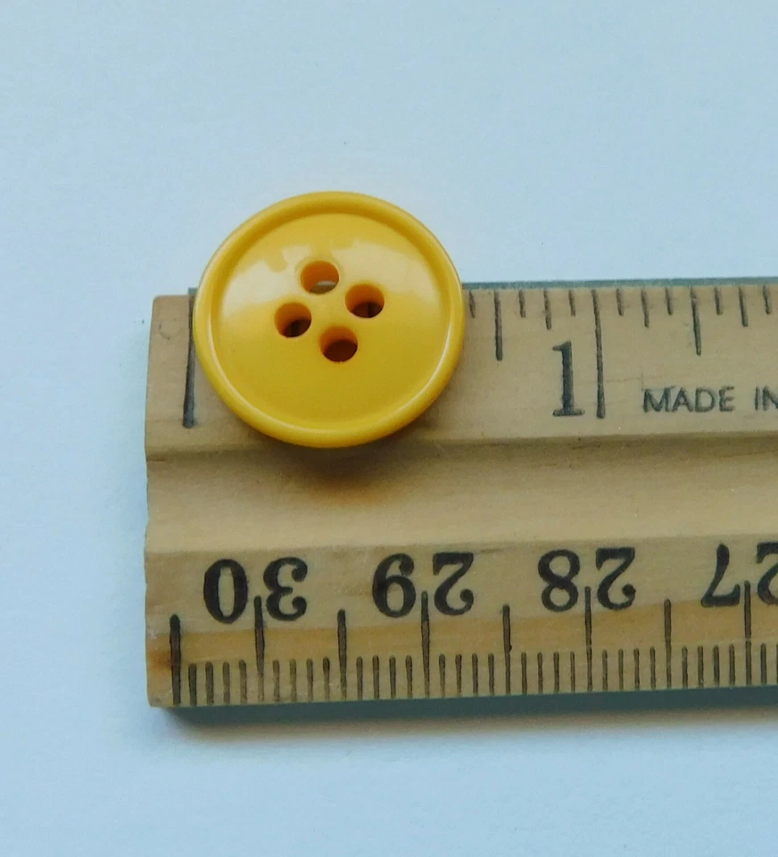 Set 7 Bright Yellow Goldenrod Buttons 4-Hole Rim Flat 11/16" and 9/16" Vintage - Image 3 of 4