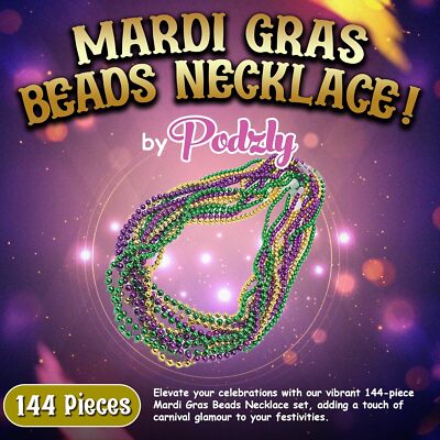 Podzly 144 Mardi Gras Beads Necklace Bulk Assortment 33