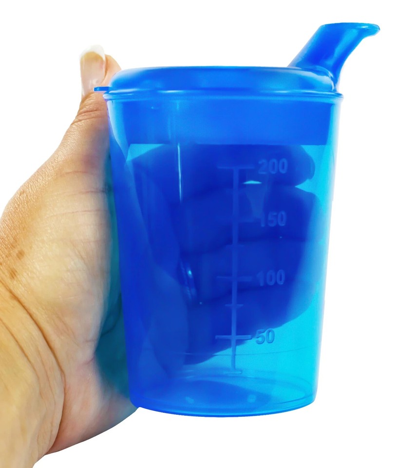 2x Adult Drinking Beakers 250ml Elderly Feeding Cups & Lids Wide Spout