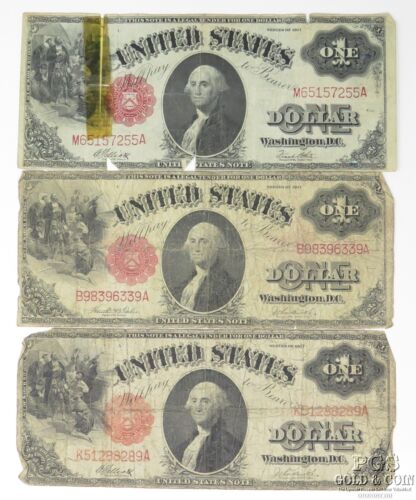 (3) Series 1917 $1 United States Notes incl 1x Elliott/White "Mule"  26311 - Picture 1 of 7