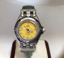 Vintage ESQ Esquire By Movado Ladies 100M Divers Watch, Yellow Dial, Working.