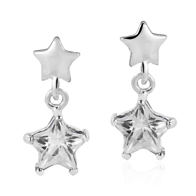 Little Twinkle Clear Star Cubic Zirconia Sterling Silver Post Drop Earrings