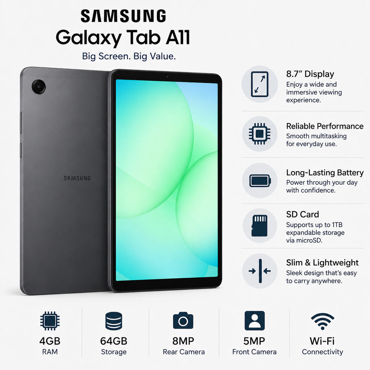 Samsung Galaxy Tab A11 SM-X133 64GB 4GB RAM Wi-Fi 8.7