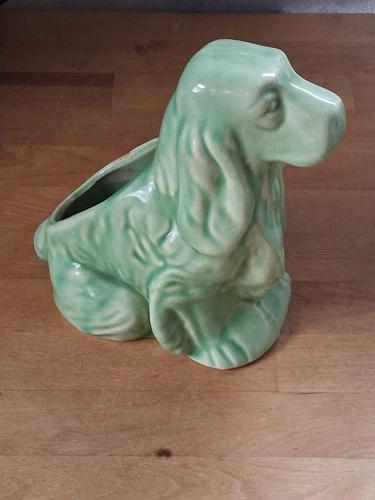 Vintage Shawnee Pottery Green Cocker Spaniel Dog Planter