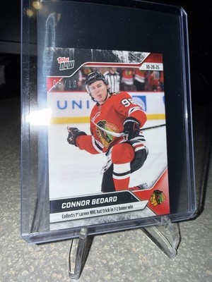 Blackhawks Connor Bedard Topps Now #23 1st Career Hat Trick 6/10 Black Ice